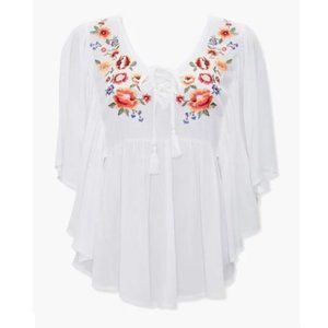 Forever 21 Floral Embroidered Peasant Top - Size Small